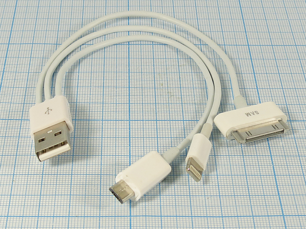 шнур шт USB A-шт iPhone4+iPhone5+microUSB\0,2м\бел --- Шнуры компьютерные