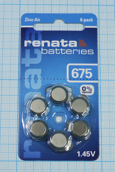 бат  1,45В\650мАч\11,6x5,4\Zn\ZA675/PR44/renata --- Щелочные и литиевые батареи