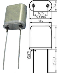 Кварцевый резонатор в малогабаритном плоском металлическом металлическом корпусе с двумя гибкими выводами под пайку