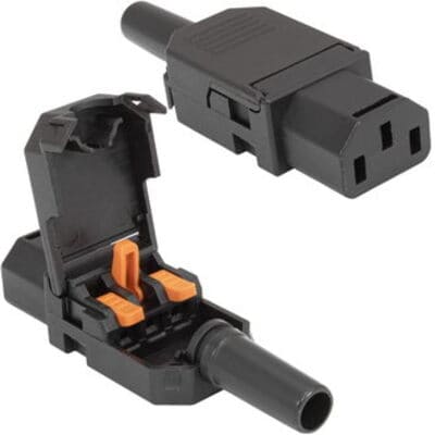 гн пит AC IEC C13\\10А/250\каб\зажим\чер\QACZ-048\ --- Разъемы питания AC(сетевые вилки, розетки, тройники)