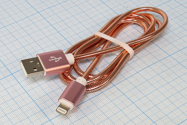 шнур шт USB A-шт iPhone5/6/7\1,0м\кругл\\роз\метал --- Шнуры компьютерные