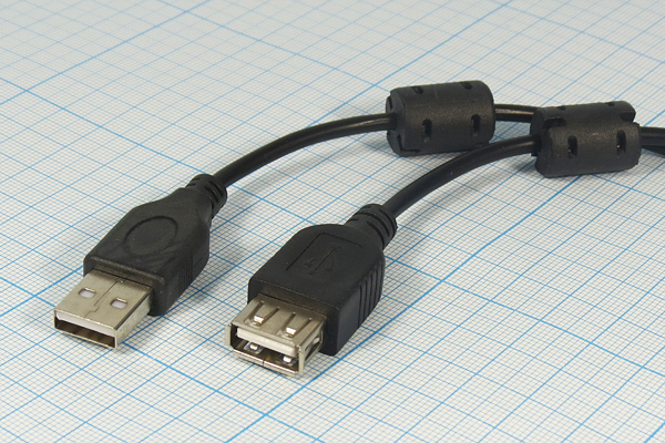 шнур шт USB A-гн USB A\1,5м\фильтр\HIPER --- Шнуры компьютерные