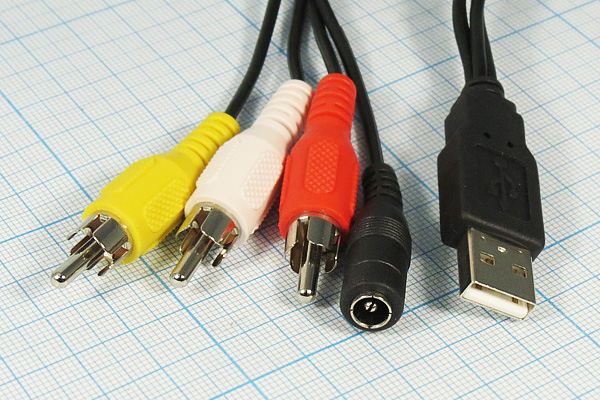 шнур шт USB A-гн пит DC 2,1D5,5+шт RCAx3\2м\Ni/пл\ --- Шнуры компьютерные