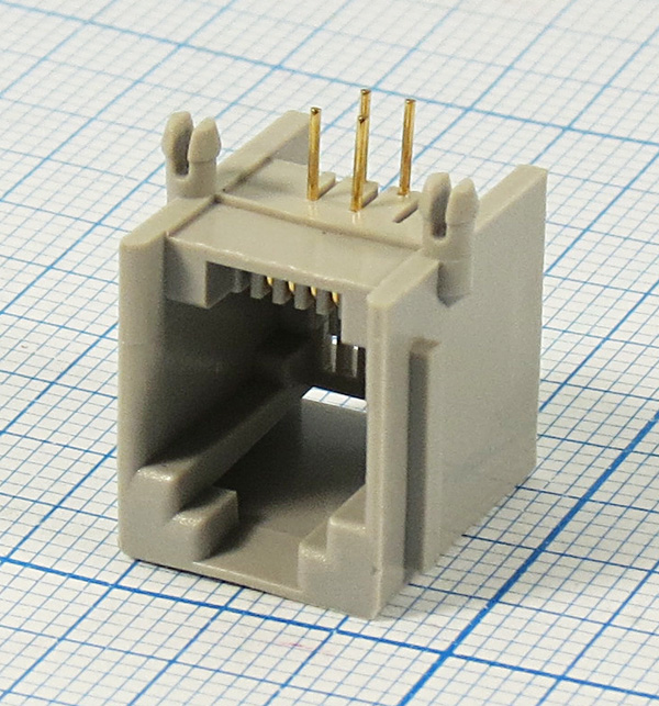 гн телеф 6P4C\4P\RJ-11\угл сер --- Разъемы RJ-11, RJ-12,  RJ-45, установочные