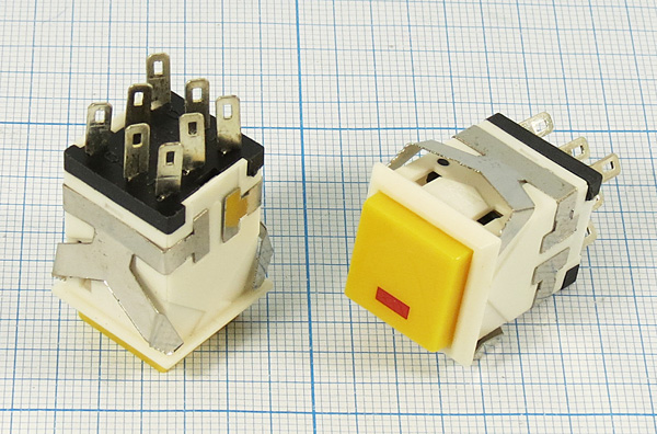 ПКн\250\ 3\(DPDT)\17x17\бел\жел&ILкрСД\\8C\KD2-22 --- Переключатели кнопочные