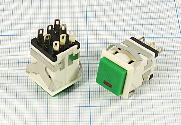 ПКн\250\ 3\(DPDT)\17x17\бел\зел&ILкрСД\\8C\KD2-22 --- Переключатели кнопочные