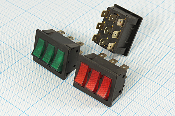 ПКл\\16\3-SPST\36x27\чер\ILзел\\9T\PK1-37\ --- Переключатели клавишные