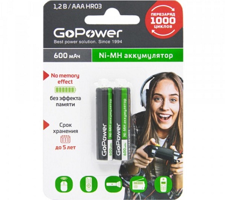 аккум бат  1,2В\ 600мАч\AAA/HR03\NiMH\\GoPower --- Аккумуляторные батареи