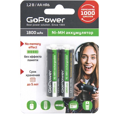 аккум бат  1,2В\1800мАч\AA/HR6\NiMH\\GoPower --- Аккумуляторные батареи