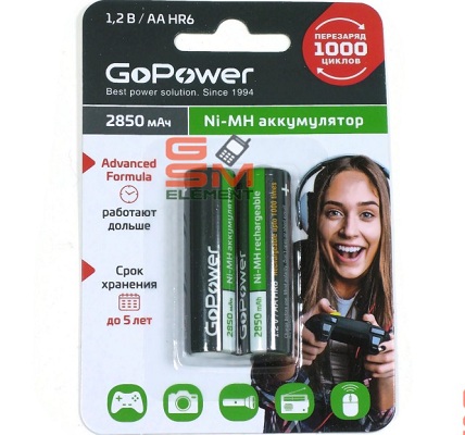 аккум бат  1,2В\2850мАч\AA/HR6\NiMH\\GoPower --- Аккумуляторные батареи