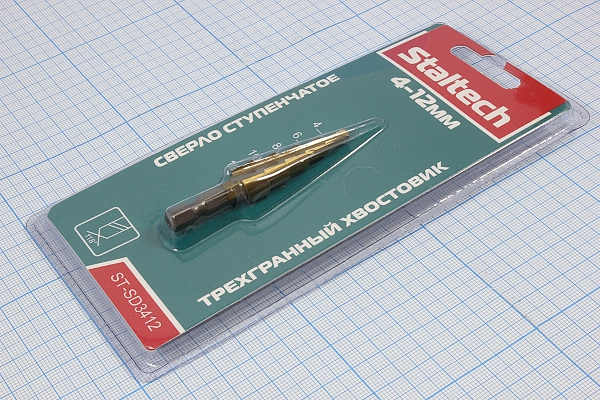 сверло ступенчатое d 4-12\мет\\шаг2мм\ST-SD3412\ --- Сверла, патроны, ключи для патронов