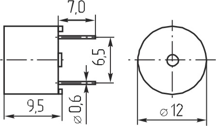 зм 12x 9\ 1,5\ 6,5\2,4\2P6,5\DAP1201A\ --- Звонки (зуммеры) магнитоэлектрические без генератора