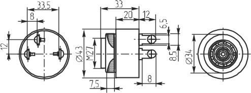 згп 43x33\~220\\2,9\2T\KPI-4321-230\Pulse Slow --- Звонки (зуммеры) пьезоэлектрические c генератором