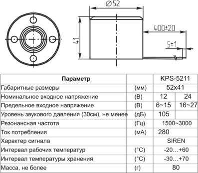 згс 52x41\  6~15\105/1м\KPS-5211-12V\KEPO --- Сирены с генератором