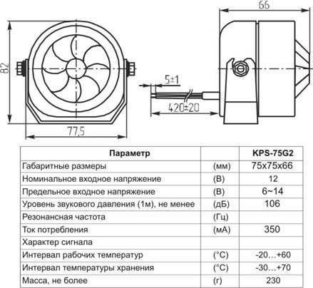 згс 75x75x66\  6~14\106/1м\KPS-75G2-12V\KEPO --- Сирены с генератором