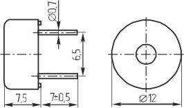 зп 12,0x 7\1~30\\ 4,5\2P6,5\KPT-1210\KEPO --- Звонки (зуммеры) пьезоэлектрические без генератора