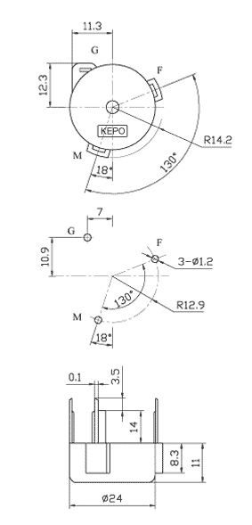 зп 24x11m28\1~30\\ 3,8\3P\KPT3-2438P18\KEPO --- Звонки (зуммеры) пьезоэлектрические без генератора