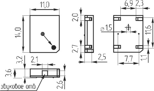 зм 14x11x3\ 1,5\ 9\3,2\2C\KSS-01A\KINGSTATE --- Звонки (зуммеры) магнитоэлектрические без генератора